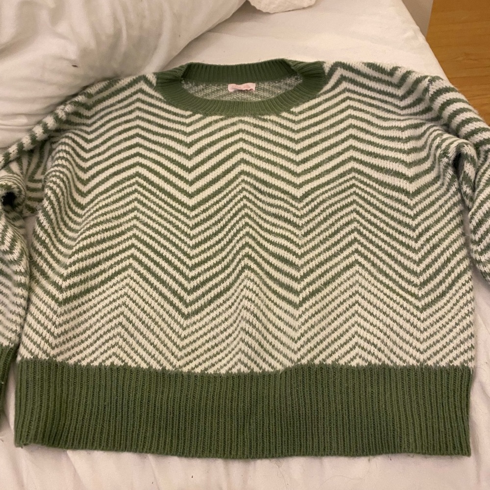 Pink lily brand green and white striped sweater size medium